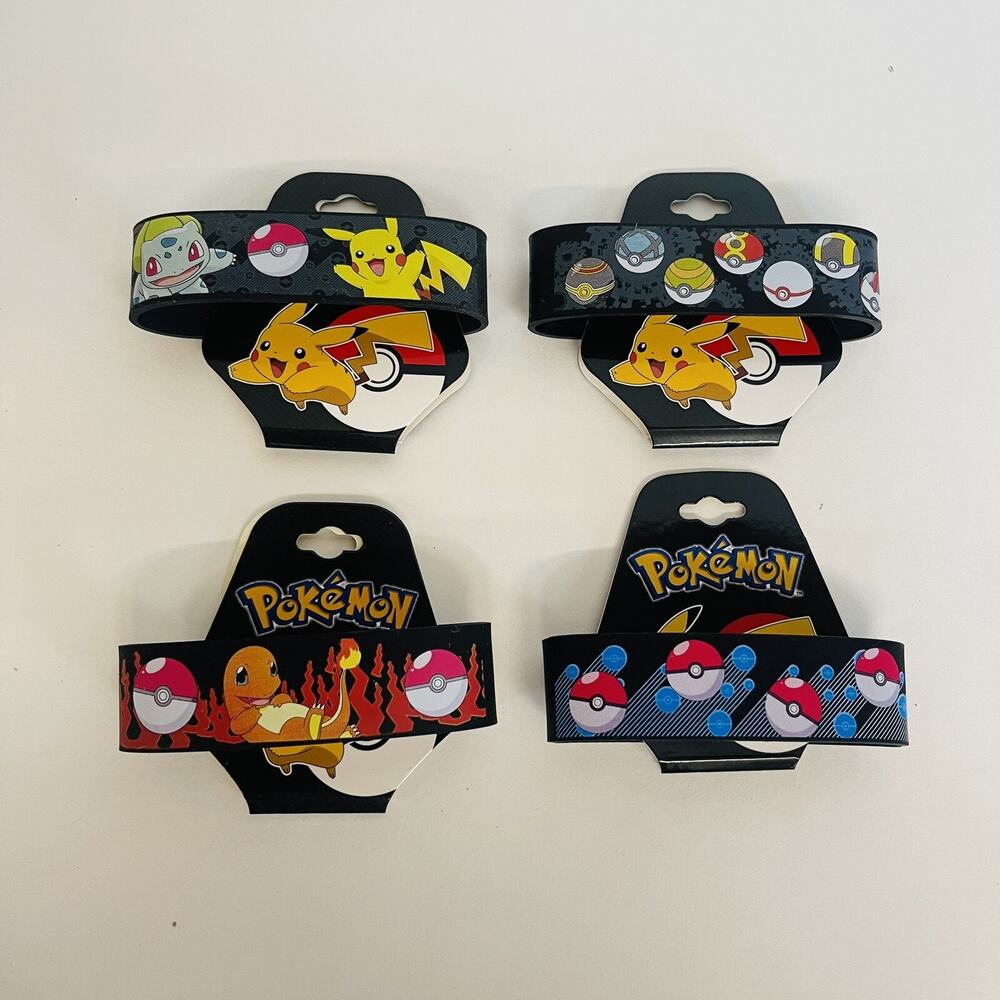Set Of 4 Pokemon Pokeball Pikachu Rubber Bracelet Wrist Band Officially Licensed